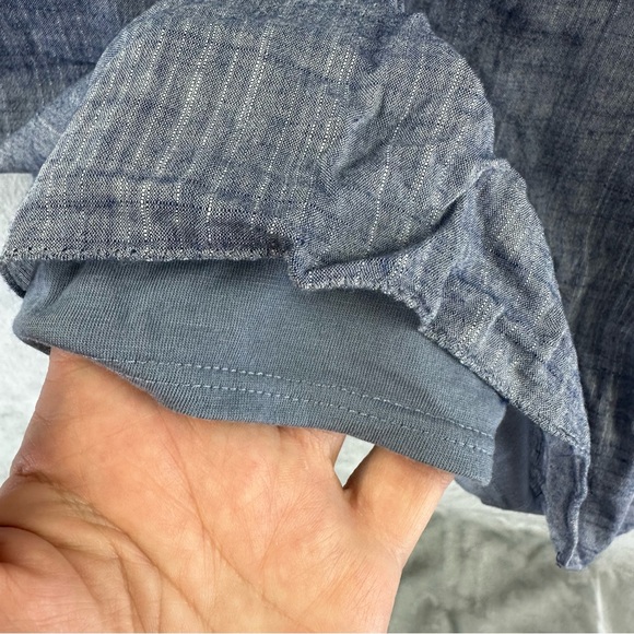 Studio M Dress Women’s XS Chambray Blue Babydoll Lace Detail Neckline Cap Sleeve - Picture 8 of 10